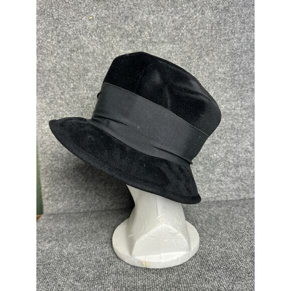 Vintage Florence cloche hat black velvet large bow Nagy Hute bucket steampunk main image 9